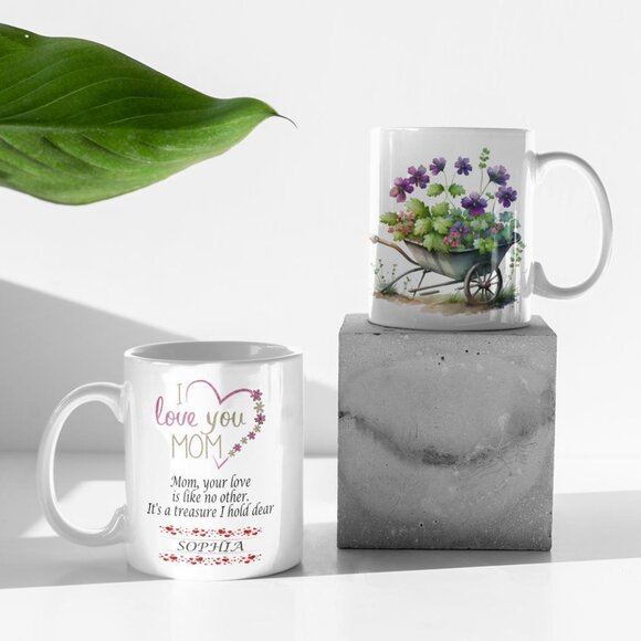 11 I Love you Mom White Mug, Personalized, 11oz Coffee Mug - Picture 1 of 4